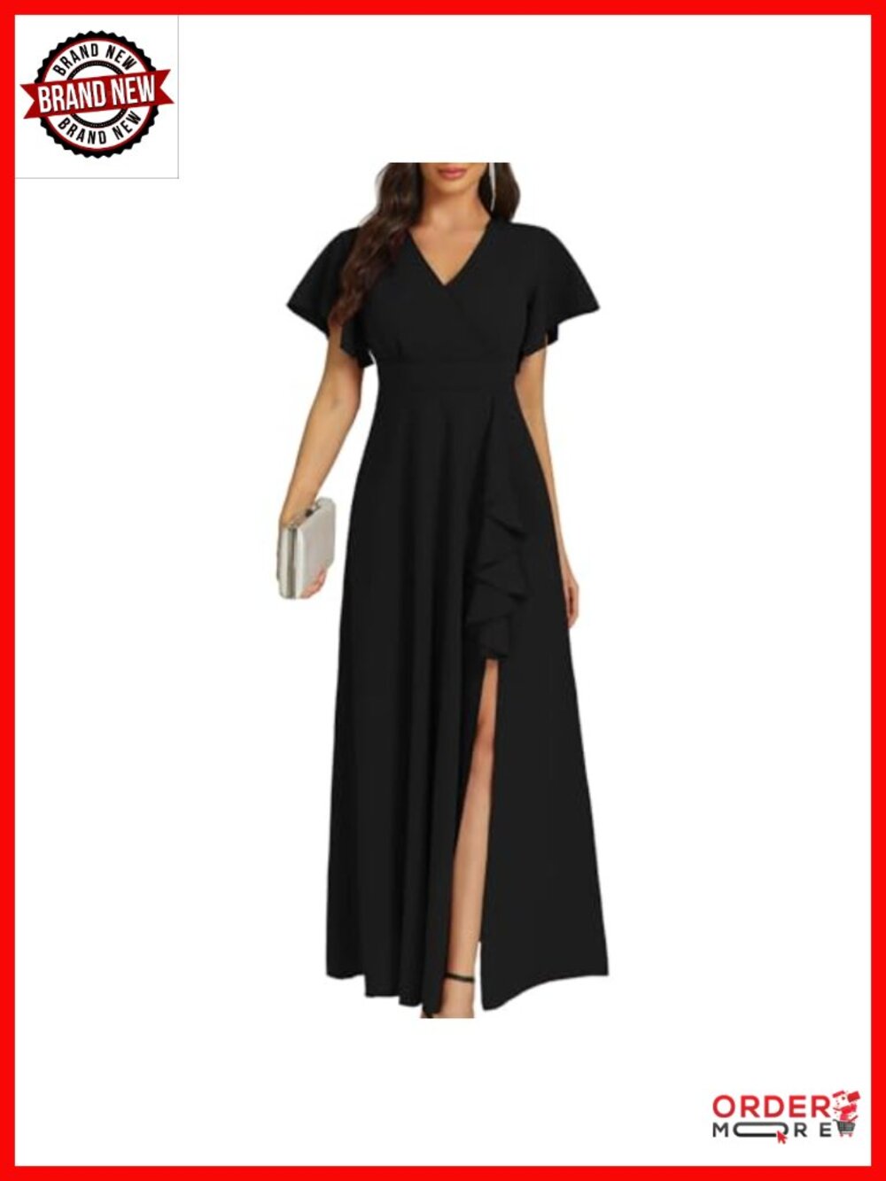 Formal Ruffle V-Neck Maxi Dress with Split
